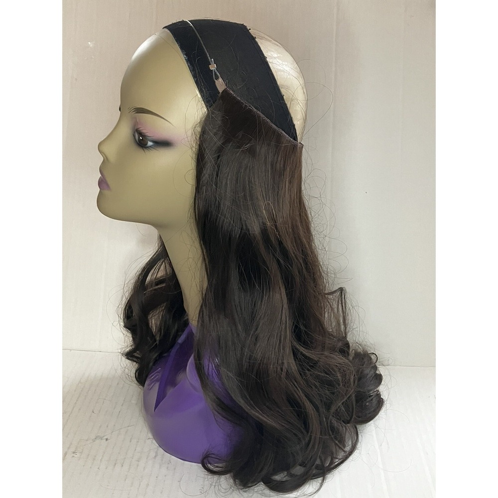 SARLA Synthetic Halo Hair‎  Extensions  Curly Chestnut Brown Invisible Wire 27"
